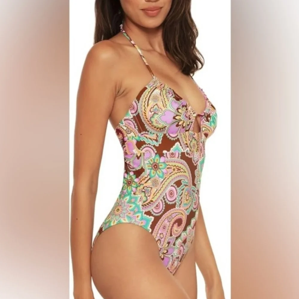BECCA CANDACE GROOVY FLORAL PAISLEY‎ ONE PIECE SWIMSUIT L